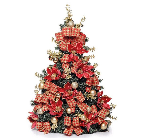 Árvore De Natal Decorada Vermelho/Dourada Com Pinha 60cm - Art Home  Decoração
