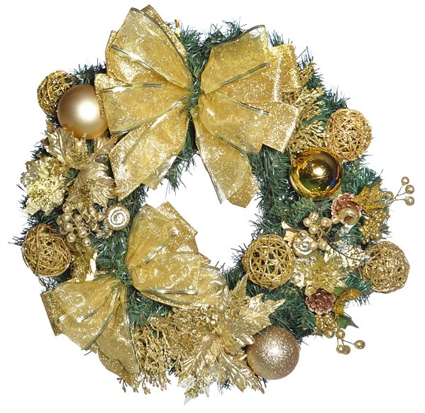 Guirlanda de Natal Decorada Dourada com Bolas e Laços 60x60x20cm - Ref 1990017 Cromus