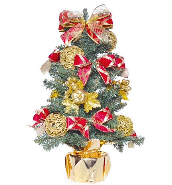 Mini Árvore de Natal Decorada Dourada e Vermelho 60x30x30cm - Ref 1990033 Cromus