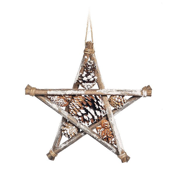 Estrela Rustica com Pinhas Nevada 30cm - Coleção Chalé - Ref 1593102 Cromus