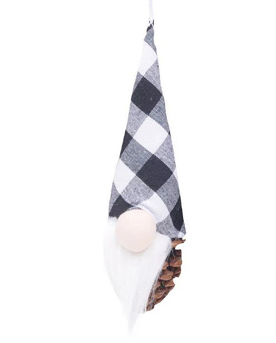 Enfeite de Pendurar Kringle Pinha Xadrez Preto e Branco 24x9x7cm com 1 Un - Ref 1014216P Cromus