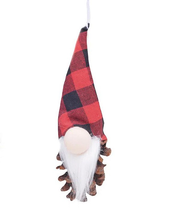 Enfeite de Pendurar Kringle Pinha Xadrez Vermelho e Branco 24x9x7cm com 1 Un - Ref 1014216 Cromus