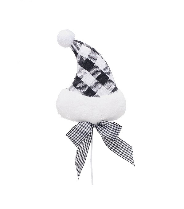 Galho Pick Gorro de Natal Xadrez Preto e Branco 25x10x4cm com1 Un - Ref 1203728 Cromus
