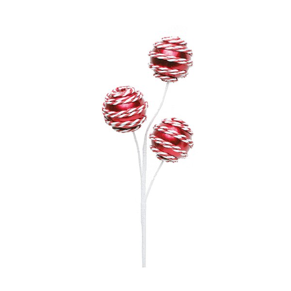 Galho de Natal 3 Bolas Vermelho e Branco 40x12x6cm - Trend Candy - Ref 1207424 Cromus