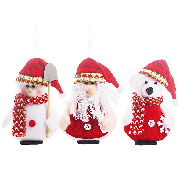 Enfeite Pendurar Boneco de Neve, Urso e Papai Noel 15x10x3cm com 3 Un - Petit - Ref 1240228 Cromus