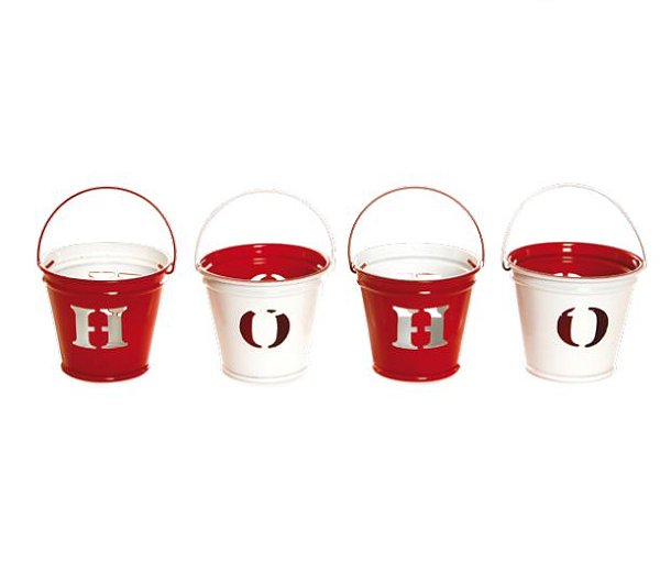 Mini Balde de Metal Vermelho e Branco HOHO 5x6cm com 4Un - Ref 1419684 Cromus