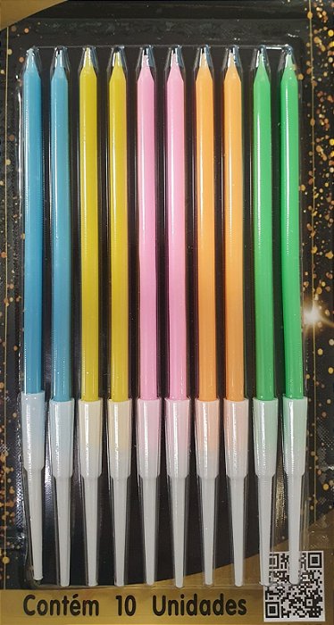 Vela de Aniversário Palito Candy Colors 11cm com 10 Unidades - Ponto