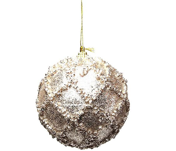 Bolas de Natal Marfim com Losangos Glitter 10cm Jogo com 4 Un - Ref 1595041 Cromus