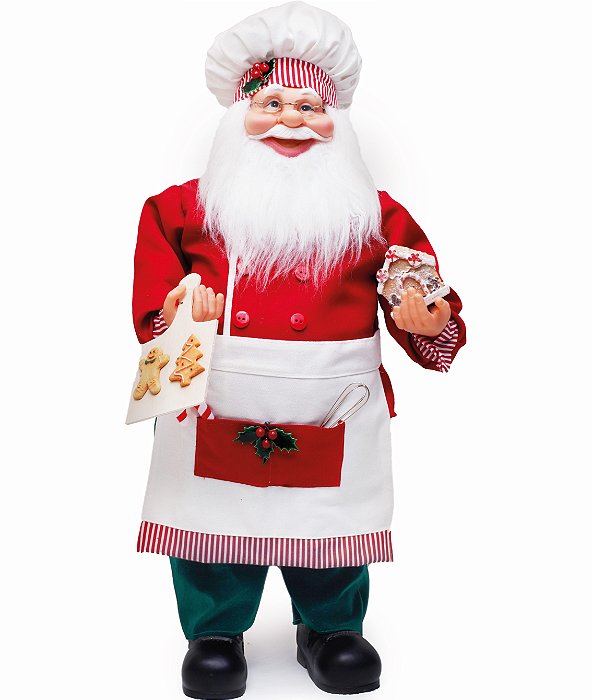 Boneco Papai Noel Cozinheiro Candy Cane 60x28x18cm - Coleção Noeis Colecionáveis - Ref 1207305 Cromus