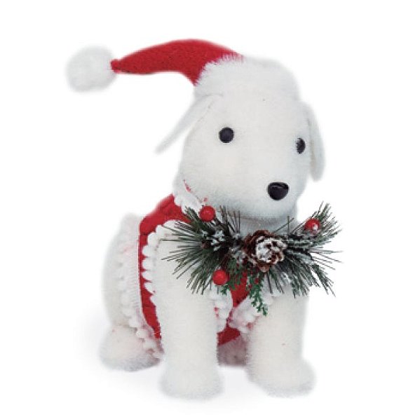 Cachorro Branco Sentado com Roupa Vermelha de Tricô 17x16x10cm - Ref 1024106 Cromus