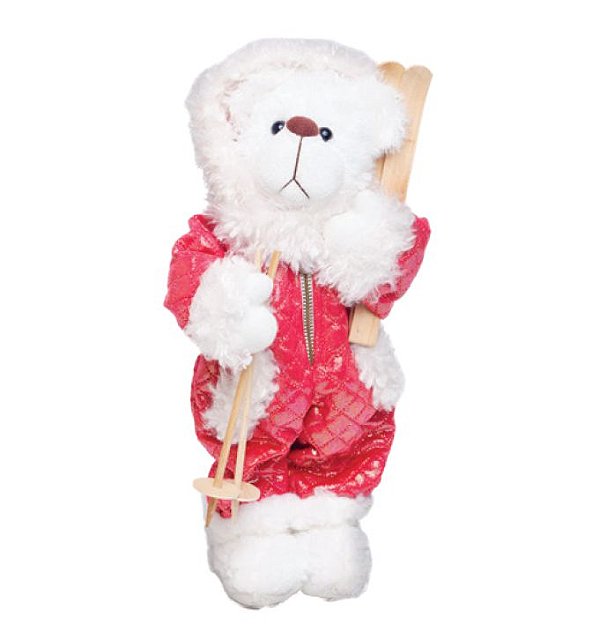 Urso de Pelúcia Rigida em Pé com Macacão, Segurando Sky 35x17x12cm - Ref 1921559 Cromus