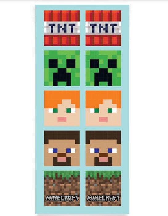 Adesivo Quadrado Festa Minecraft 5x5cm com 30 Unidades - Ref 28110184 Cromus
