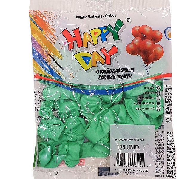 Balão de Latex 5 Polegadas Perolizado Candy Color Verde Água com 25 Unidades - Happy Day
