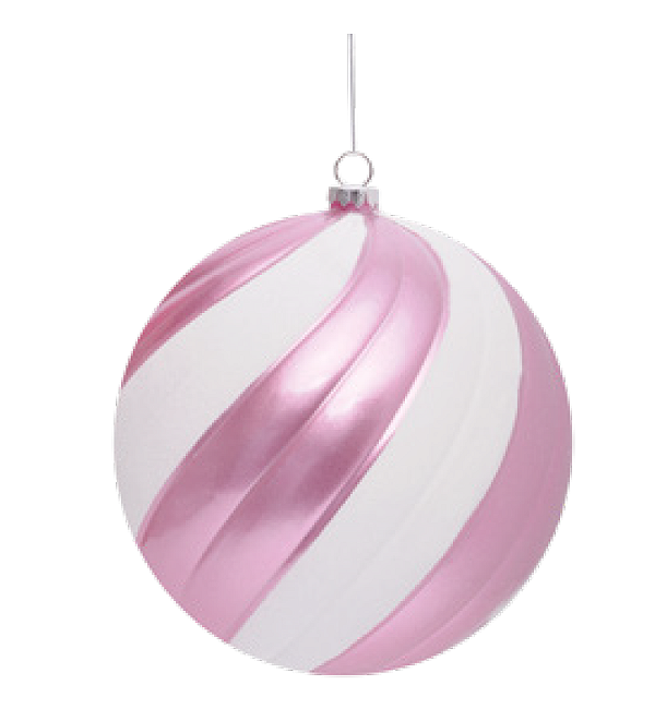 Bola de Natal Candy Rosa e Branco 15cm com 1 Unidade- Trend Rainbow - Ref 1019748 Cromus
