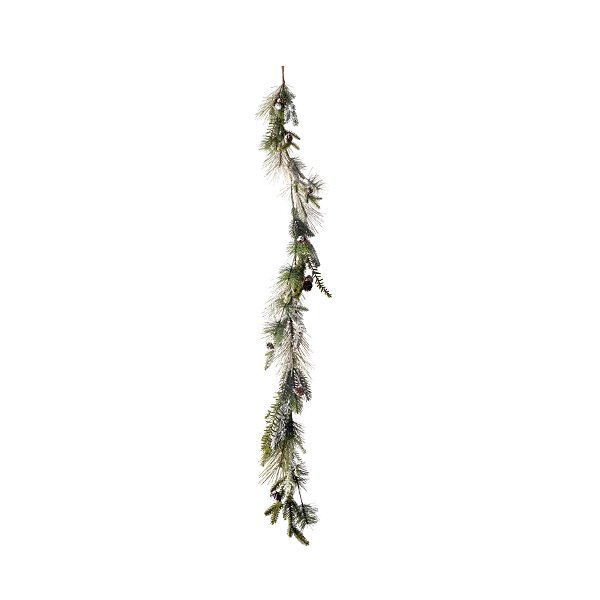 Galho Longo de Natal Folhas e Pinhas Nevadas 150x15x15cm - Ref 1590617 Cromus