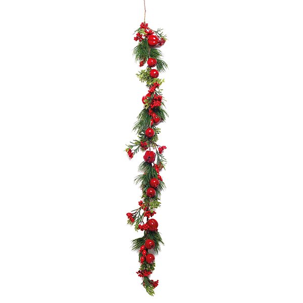 Galho de Natal Frutas e Romãs Vermelhas com Galhos 150x15x8cm - Ref 1920843 Cromus