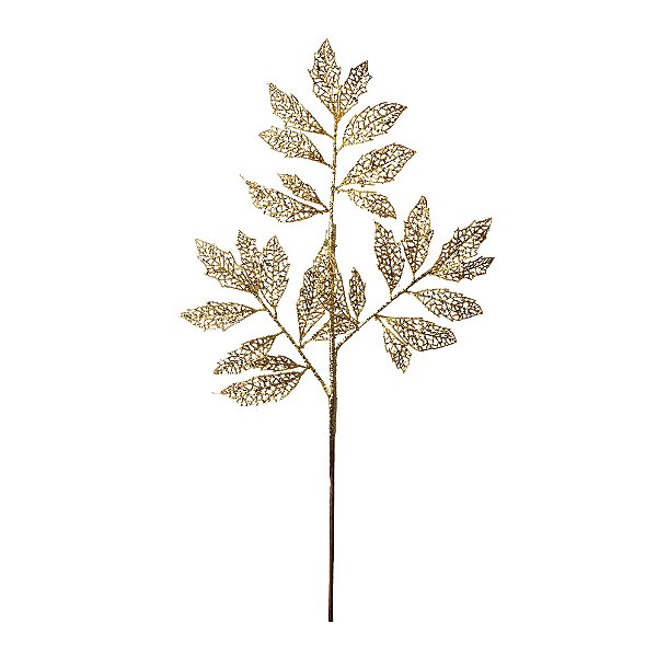 Galho de Natal Folhas de Glitter Dourado 66x25x1cm - Ref 1351943 Cromus