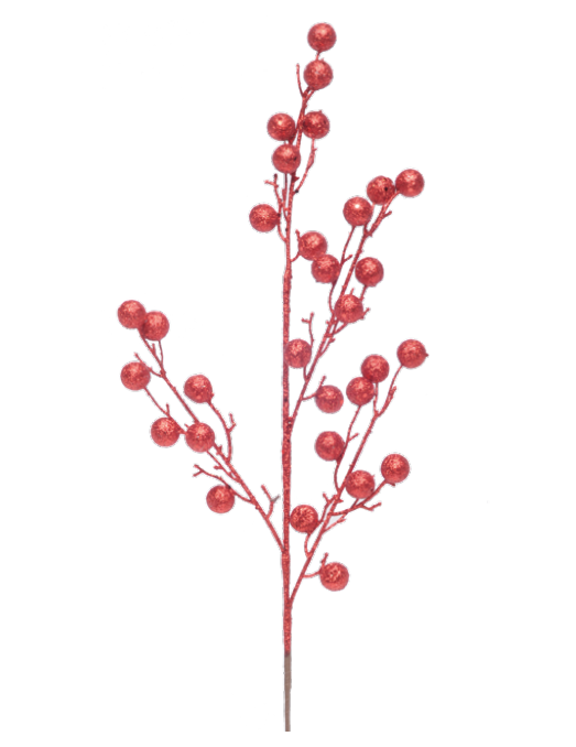 Galho de Natal Frutas Vermelho com Glitter 70x15x2cm - Ref 1022641 Cromus