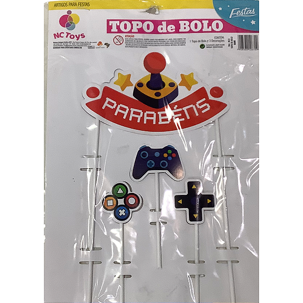 Topo de Bolo Impresso Festa Gamer 4 itens - Ref 96.6 Nc Toys