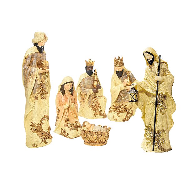 Presépio Com Reis Magos Ouro 25x11x6cm com 6 Peças - Ref 1106906 Cromus