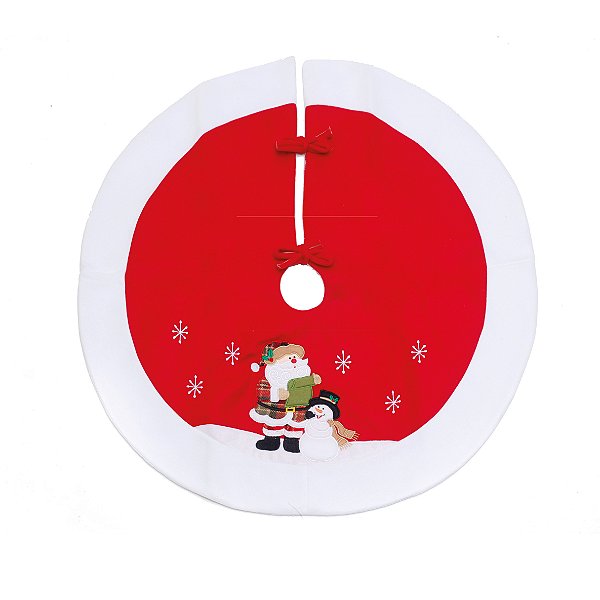 Saia Para Árvore de Natal Vermelha com Borda Branca e Aplique Noel 90cm - Ref 1921414 Cromus Natal