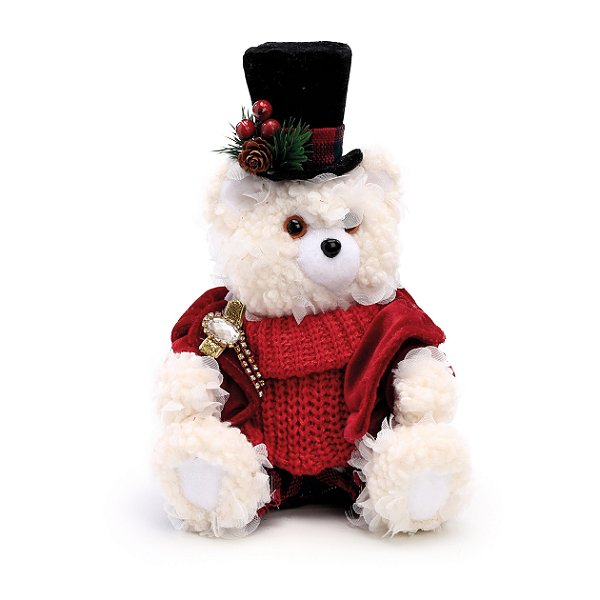 Urso Decorativo com Jardineira e Chapéu 25x16x15cm - Coleção Escocesa - Ref 1007469 Cromus