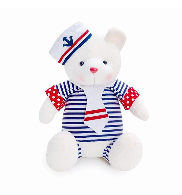 Urso de Pelúcia Branco com Roupa Marinheiro 28x25x20cm - Ref 29000531 Cromus