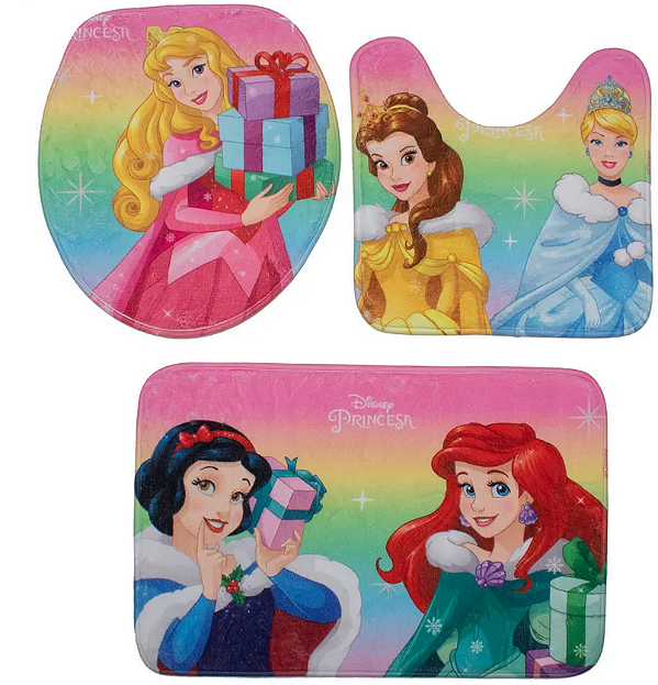 Kit Tapetes Para Banheiro Princesas Natal Jogo com 3 Un - Natal Disney - Ref 1020575 Cromus Jogo De Banheiro 3 Peças