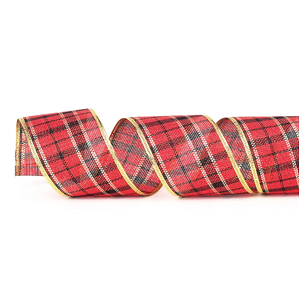 Fita Aramada de Natal Xadrez Vermelho e Preto 6,3CMx9,14M - Ref 1014410 - Cromus