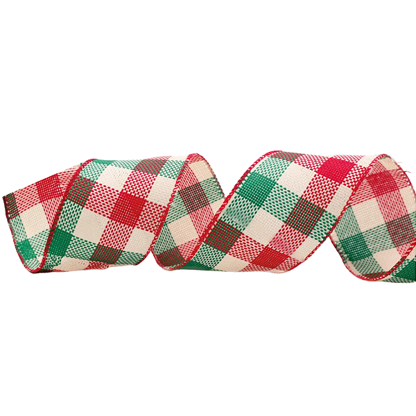 Fita Aramada de Natal Xadrez Juta Vermelho, Bege e Verde 3,8x914cm - Ref 1116929 - Cromus