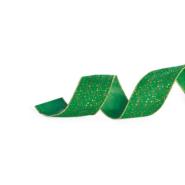 Fita Aramada de Natal Camurça Verde com Poá Glitter Vermelho 6,3x9,14cm - Ref 1613922 - Cromus