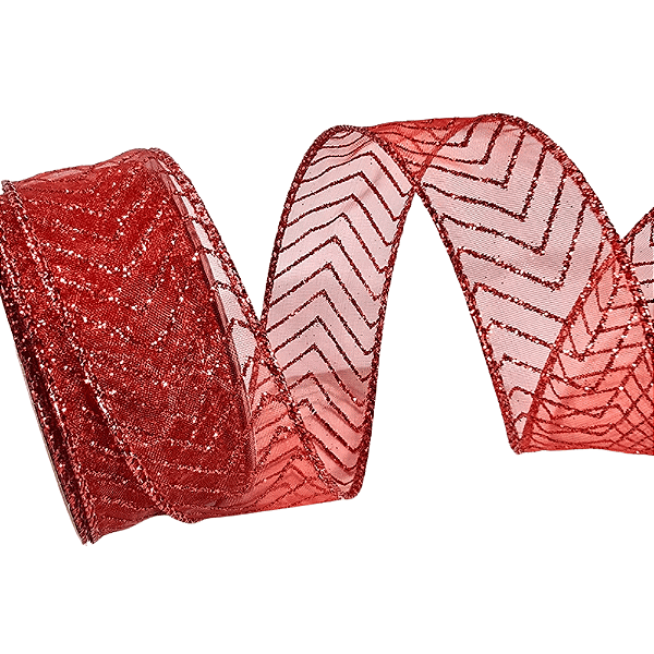 Fita Aramada de Natal Voal Vermelho com Estampa Missioni de Glitter 3.8x9.14cm - Ref 1614541 Cromus