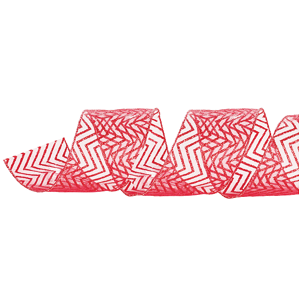 Fita Aramada de Natal Voal Vermelho com Estampa Missioni de Glitter 3.8x9.14cm - Ref 1614541 Cromus