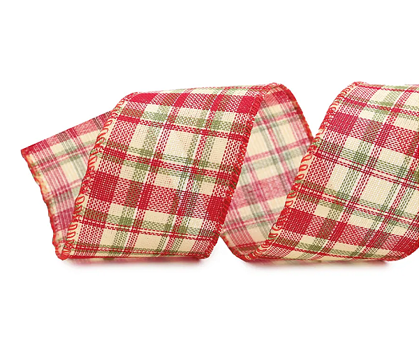 Fita de Natal Aramada Xadrez Vermelho, Verde e Nude 6,3X9,14m - Ref 1008769 Cromus