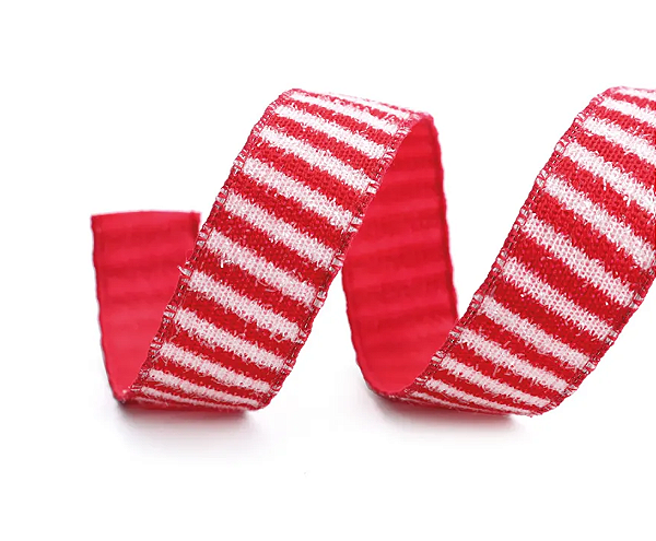 Fita Aramada de Natal Tricô Listras Vermelho e Branco 3.8x4.50cm - Ref 1117168 - Cromus