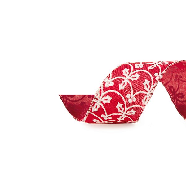 Fita Aramada de Natal Juta Vermelha com Azevinhos Brancos 6.3x9.14cm - Ref 1641698 - Cromus