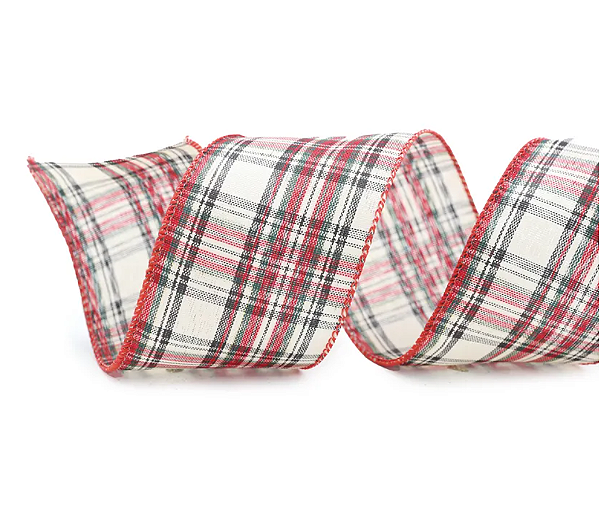 Fita Aramada de Natal Xadrez Vermelho, Preto e Bege 6,3x914cm - Ref 1008759 - Cromus