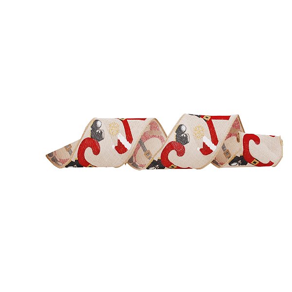 Fita Aramada de Natal Cru com Estampa JOY Vermelho 6.3cmx9.14m - Ref 1922759 - Cromus