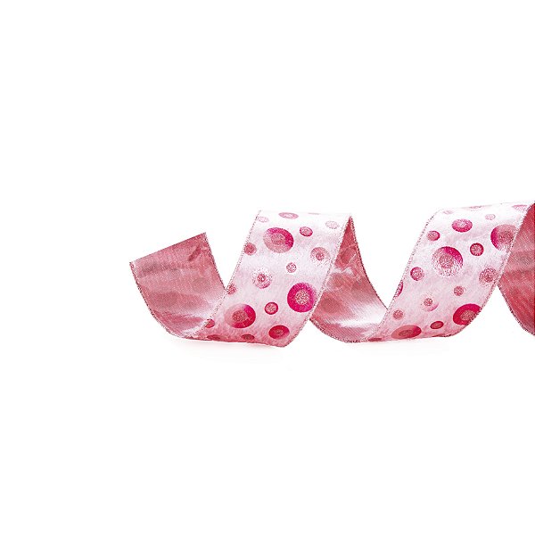 Fita Aramada de Natal Rosa com Bolas 6.3cmx9.14mt - Ref 1512283 - Cromus