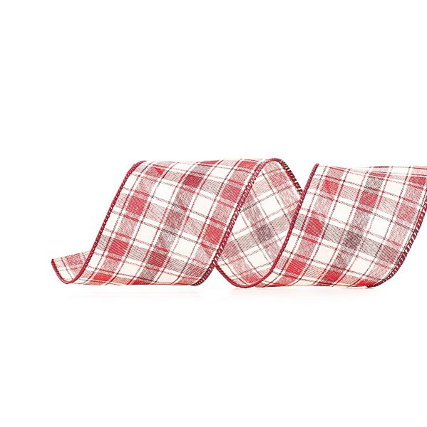 Fita Aramada de Natal Xadrez Vermelho e Vinho 6.3cm x 9.14m - Ref 1699043 - Cromus