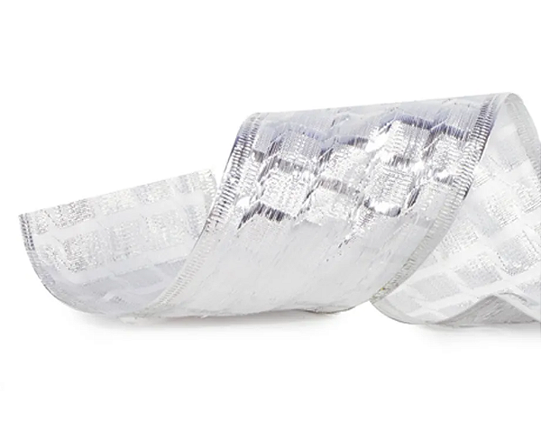 Fita Aramada de Natal Prata Metalizada Quadrados 6.3cm x 9.14mt - Ref 1112632 - Cromus