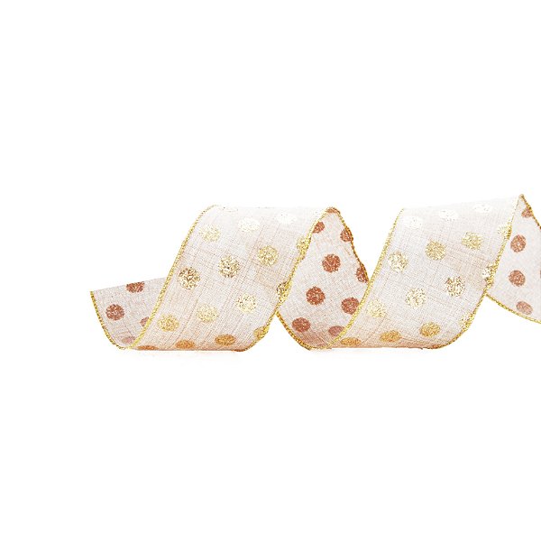 Fita Aramada de Natal Cru com Bolas Glitter Ouro 3.8cm x 9.14mt - Ref 1512172 Cromus