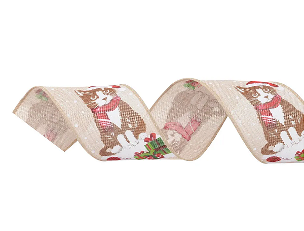 Fita Aramada de Natal Pet Gatinho com Gorro 6,3CMx9,14M - Ref 1013967 Cromus