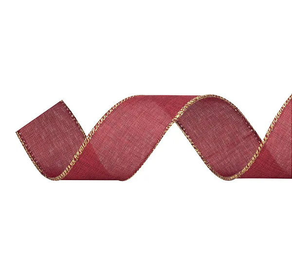 Fita Aramada de Natal Juta Vinho com Borda Ouro 3,8CMx9,14M - Ref 1022076 Cromus