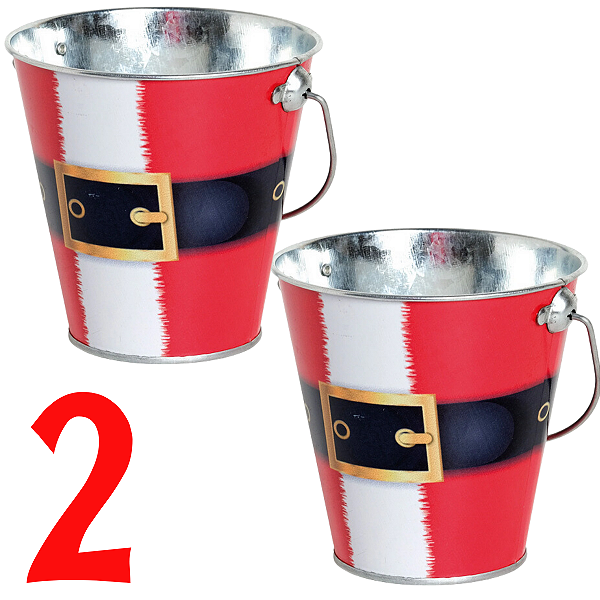 Kit 2 Baldinho Lata Roupa Papai Noel com Alça 11x11cm 560Ml - Latas e Cachepots de Natal - Ref 1203475 Cromus