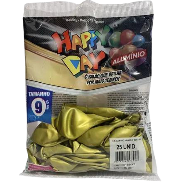Balão de Látex 9 Polegadas Alumínio Cromado Amarelo Mostarda com 25 Unidades - Happy Day