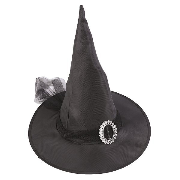Chapéu de Bruxa Preto Elegante com Laço Tule - Ref 29004088 Cromus