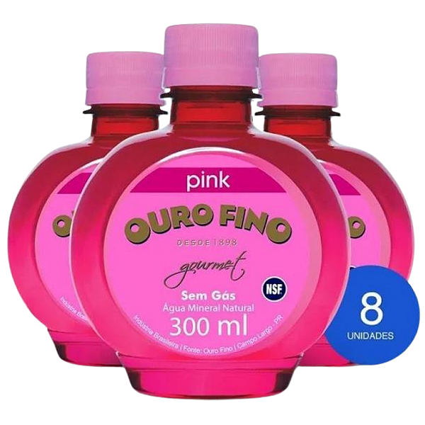 Água Mineral Ouro Fino Gourmet Pink Sem Gás 300ml 8 Unidades Rosa