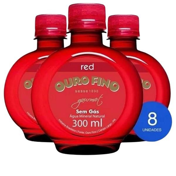 Água Mineral Ouro Fino Gourmet Red Sem Gás 300ml 8 Unidades Vermelha