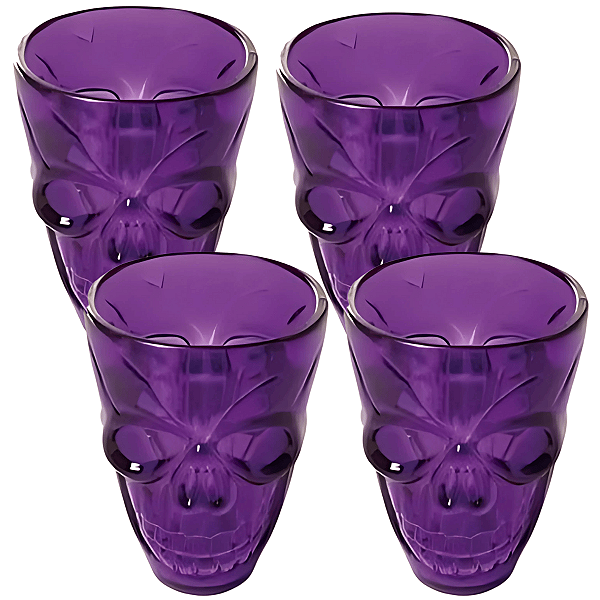 Copos Para Shot Rosto Caveira Roxa com 4 Unidades 4x5x4cm - Ref 1141691 Cromus